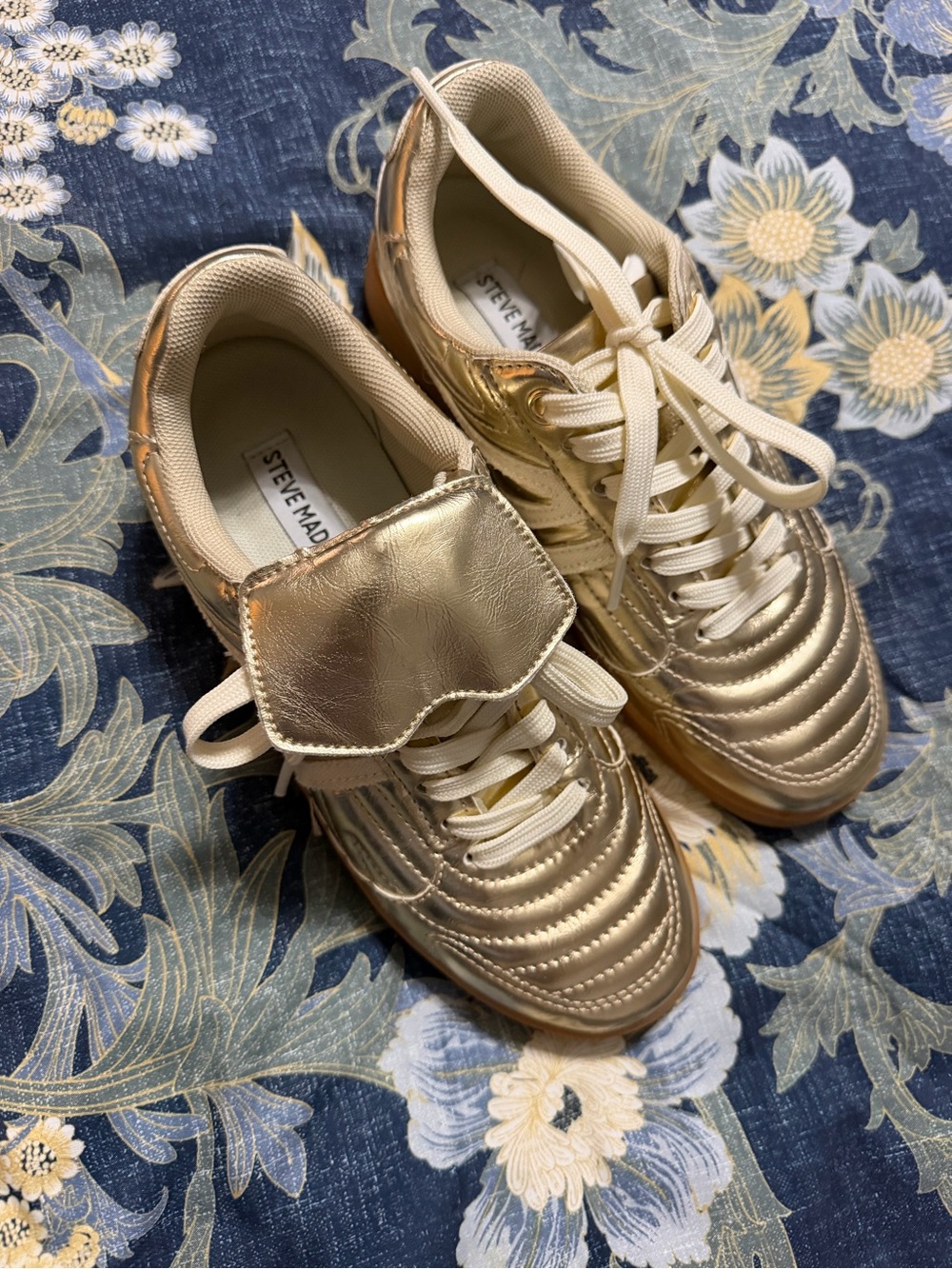 Steve Madden Metallic Gold Lace-Up Platform Sneakers